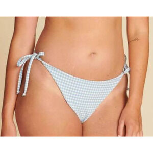 New ANDIE The String Bikini Bottom Womens Size M Pool Blue Gingham Tie Side Swim